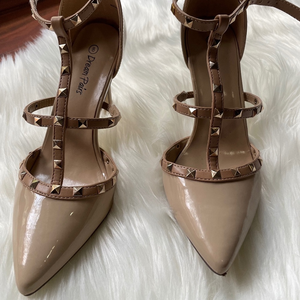 DREAM PAIRS Women's Rockstar-High Nude Pat Dress Pump Stiletto Heel Shoes - 8 M